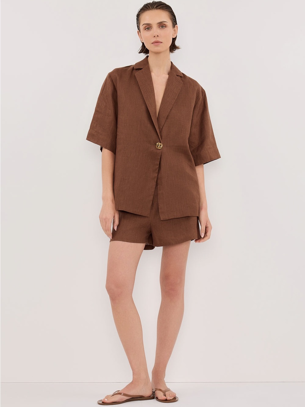 DISSH Nala Fondant Linen Resort Shirt in Brown 12
